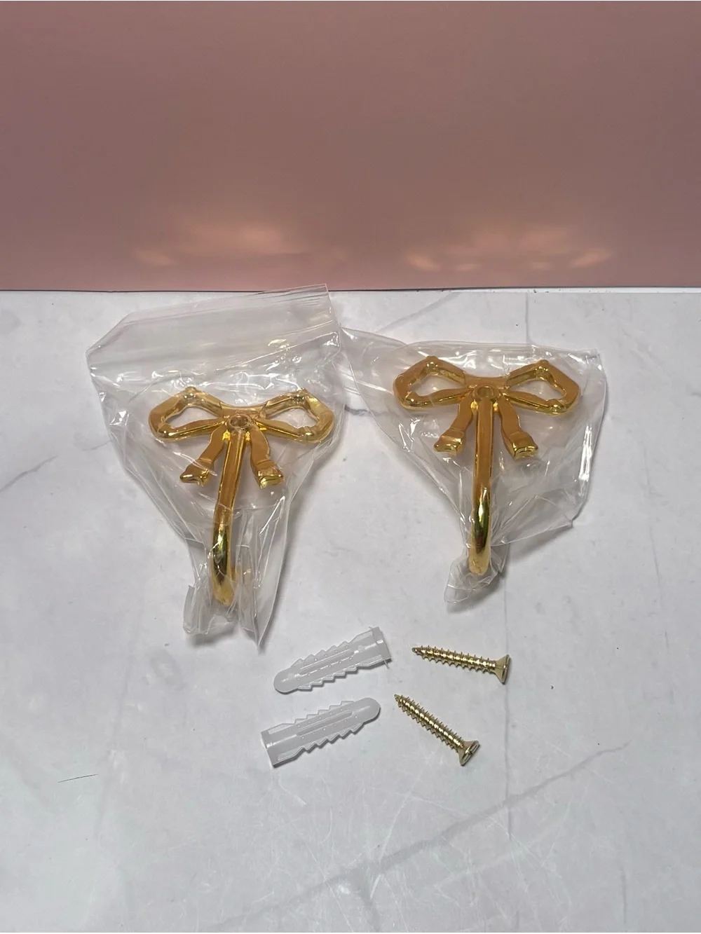 💛 Gold-tone Bow Hooks with Screws and Anchors - Set of 2